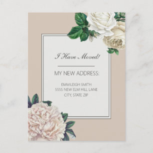 Moving Announcement Elegant Vintage White Floral Postcard