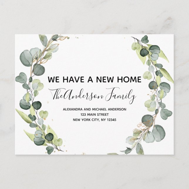 Moving Announcement Eucalyptus Greenery Watercolor (Front)