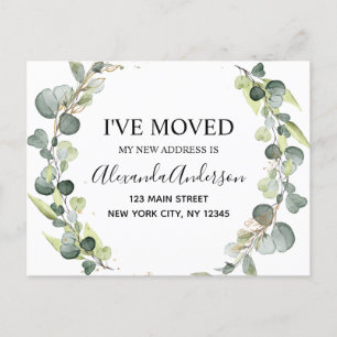Moving Announcement Eucalyptus Greenery Watercolor Postcard