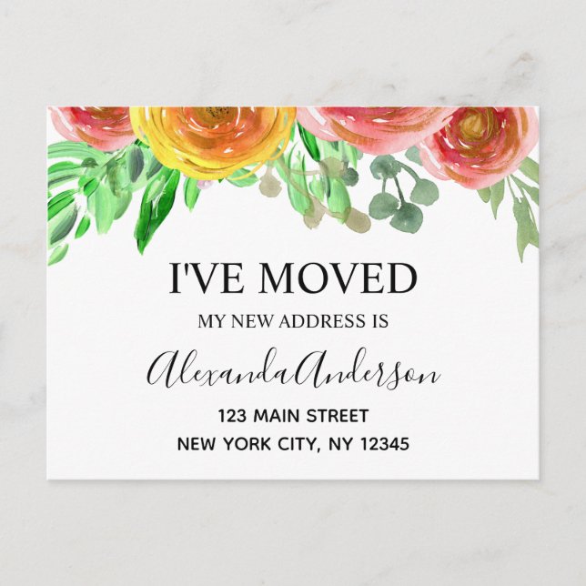 Moving Announcement Floral Blush Pink Watercolor (Front)