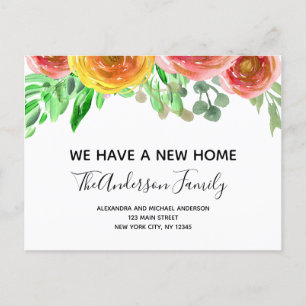 Moving Announcement Floral Blush Pink Watercolor Postcard