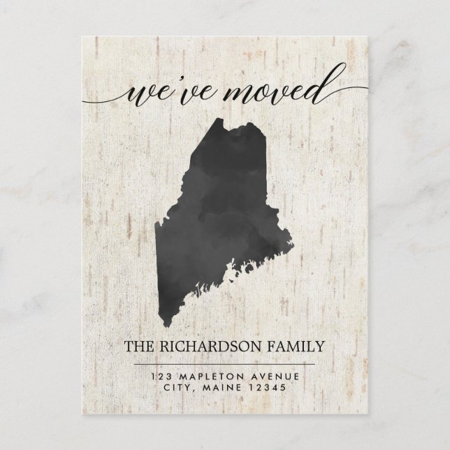 Moving announcement, Maine state rustic Invitation Postcard (Front)