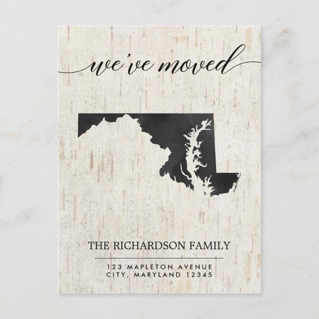 Moving announcement, Maryland state rustic Invitation Postcard (Front)