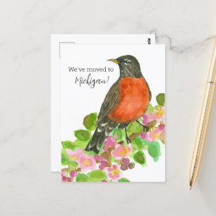 Moving Announcement Michigan Robin Apple Blossom Postcard