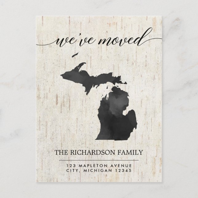 Moving announcement, Michigan state rustic Invitation Postcard (Front)