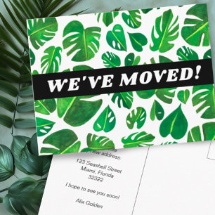 MOVING ANNOUNCEMENT Monstera Watercolor Botanical Postcard