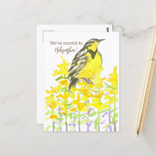 Moving Announcement Nebraska Meadowlark Goldenrod Postcard