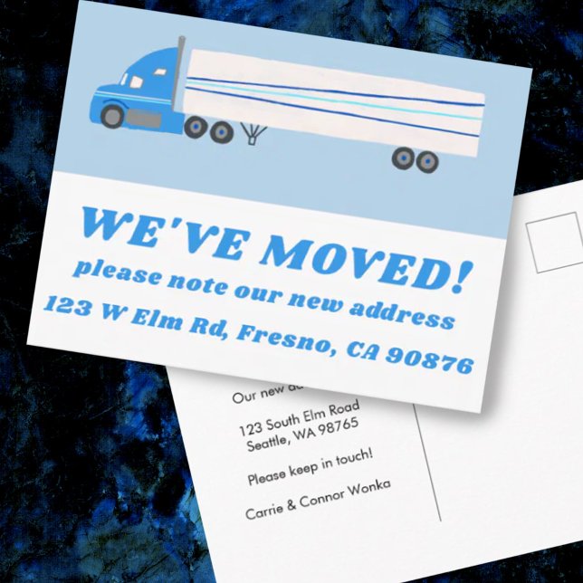 MOVING ANNOUNCEMENT NEW ADDRESS Cute Truck Fun Postcard (Big moving truck change of address relocation custom postcard. Add your own text)