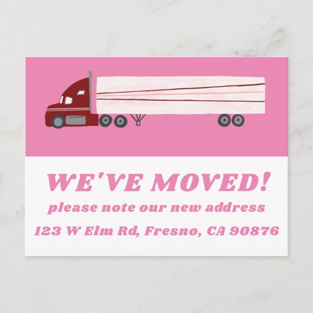 MOVING ANNOUNCEMENT NEW ADDRESS Cute Truck Pink Postcard (Front)