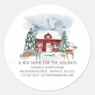 Moving Announcement   New Home for the Holidays Classic Round Sticker