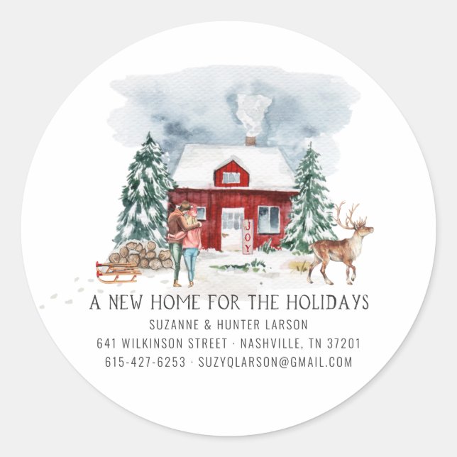 Moving Announcement | New Home for the Holidays Classic Round Sticker (Front)