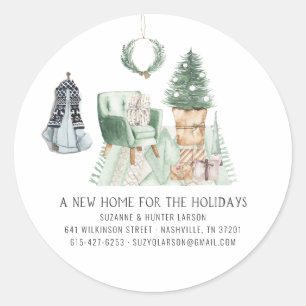 Moving Announcement   New Home for the Holidays Classic Round Sticker