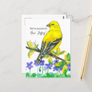 Moving Announcement New Jersey Goldfinch Violets Postcard
