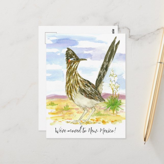 Moving Announcement New Mexico Roadrunner Yucca Postcard (Front/Back In Situ)