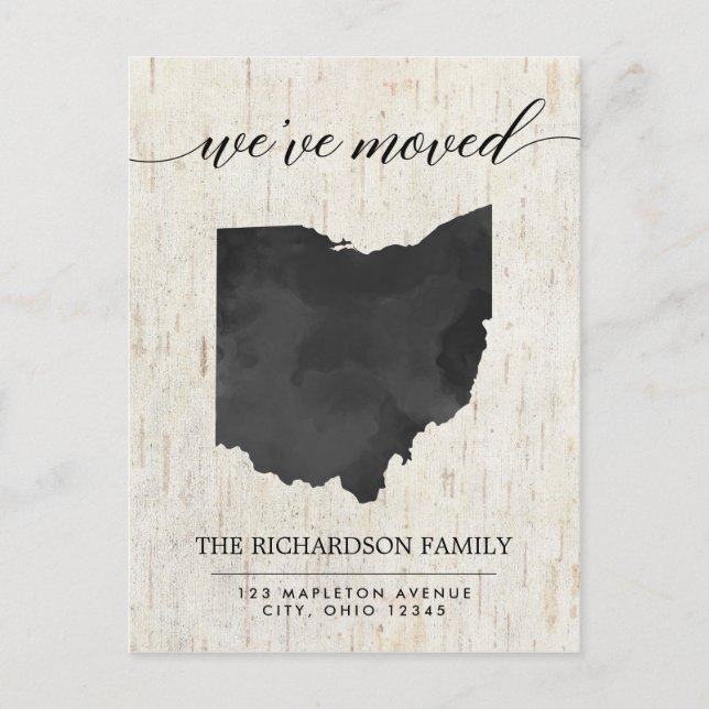 Moving announcement, Ohio state rustic Invitation Postcard (Front)
