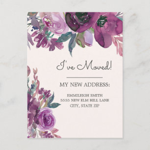 Moving Announcement Purple Watercolor Floral Cream Postcard