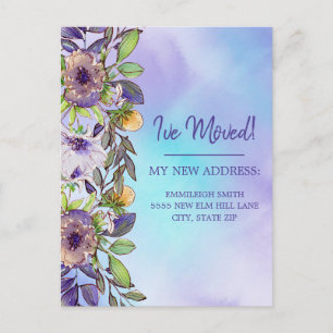 Moving Announcement Purple Yellow Flowers Postcard