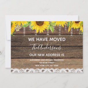 Moving Announcement Rustic Sunflower Wood