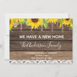 Moving Announcement Rustic Sunflower Wood