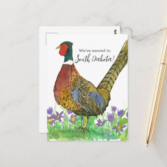 Moving Announcement South Dakota Pheasant  Postcard (Front/Back In Situ)