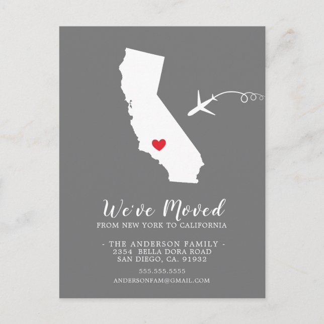 Moving Announcement | State California Post Card (Front)