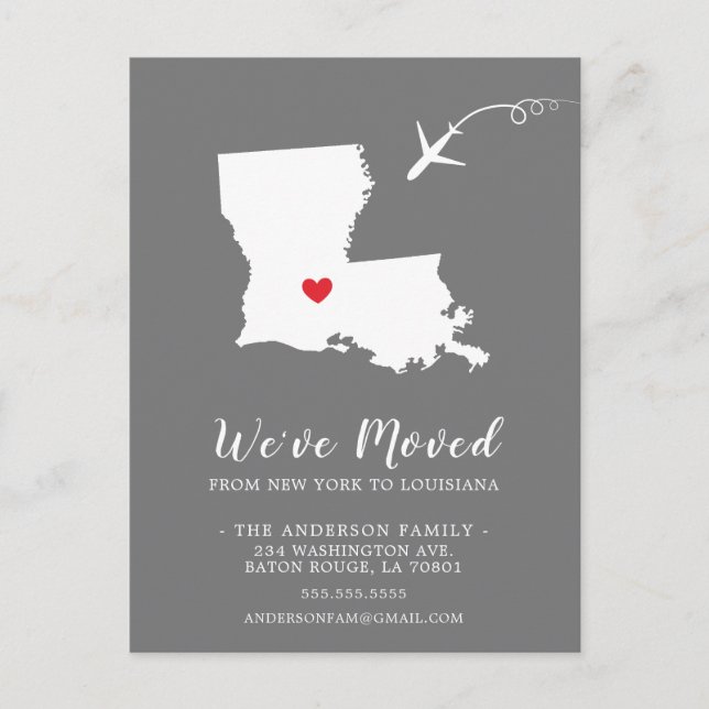Moving Announcement State LOUISIANA Post Card (Front)