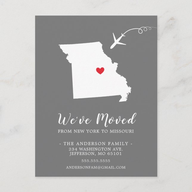 Moving Announcement State MISSOURI Post Card (Front)