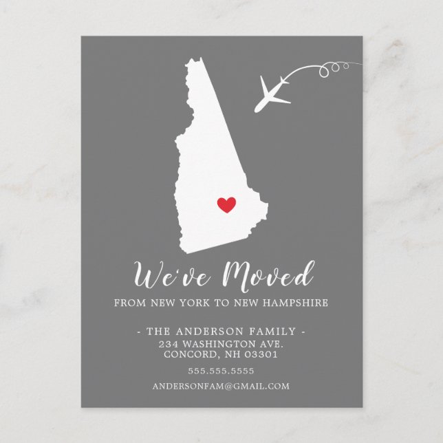 Moving Announcement State NEW HAMPSHIRE Post Card (Front)