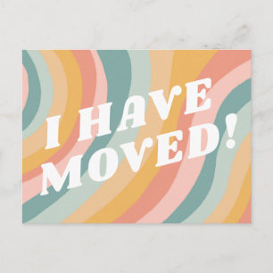 MOVING ANNOUNCEMENT Stripes Retro Pastel Rainbow Postcard