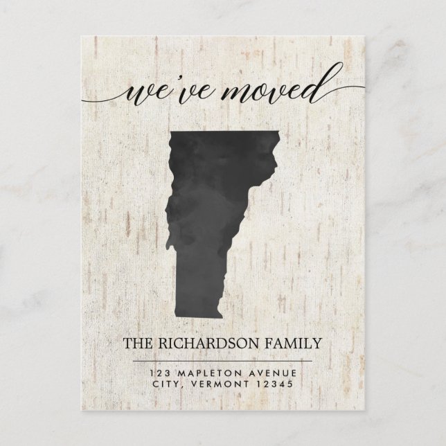 Moving announcement, Vermont state rustic Invitation Postcard (Front)