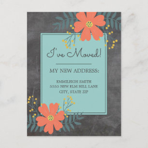 Moving Announcement Vintage Chalkboard Coral Teal Postcard