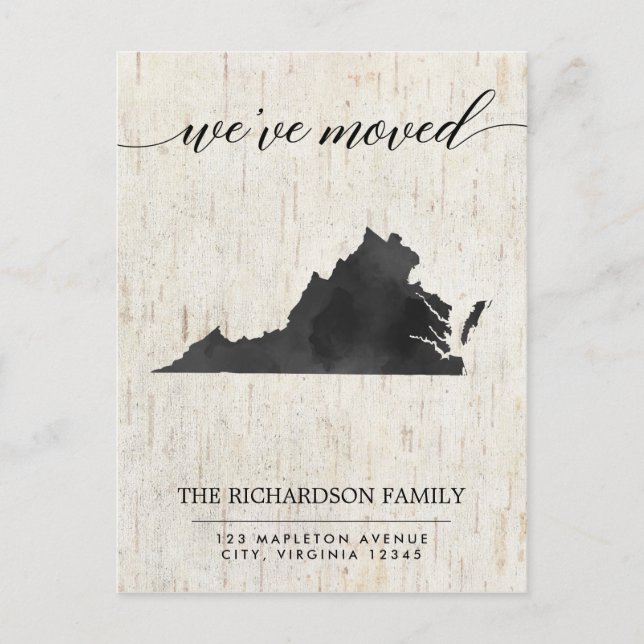 Moving announcement, Virginia state rustic Invitation Postcard (Front)