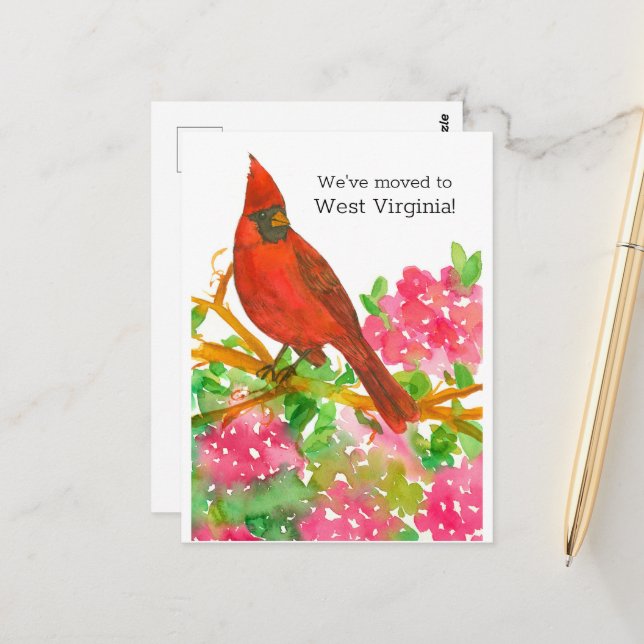 Moving Announcement West Virginia Cardinal Flowers Postcard (Front/Back In Situ)