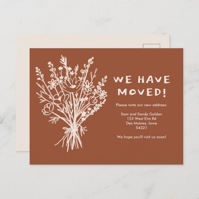 MOVING ANNOUNCEMENT Wildflower Bouquet Cute Doodle Postcard (Front/Back)