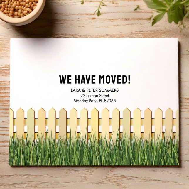 Moving Announcement with picket fence and garden Postcard (Creator Uploaded)