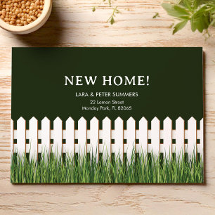 Moving Announcement with white picket fence
