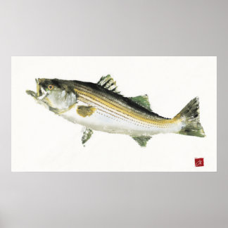 Moving Bass Gyotaku Poster
