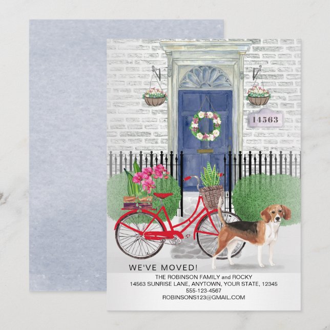 Moving Beagle Dog Bicycle Door New Home   Announcement (Front/Back)