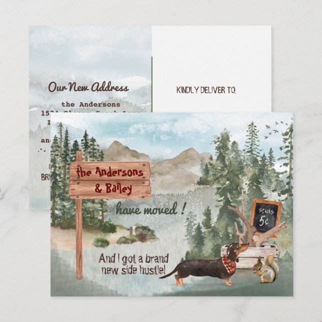 Moving Black Dachshund Woods New Address           Announcement Postcard (Front/Back)