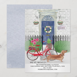 Moving Brown Dachshund Dog Bicycle Door New Home Announcement