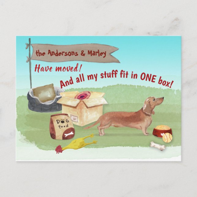 Moving Brown Dachshund Dog Toys Our New Home      Postcard (Front)
