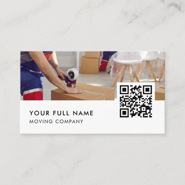 Moving Company QR Code Modern Business Business Card (Front)