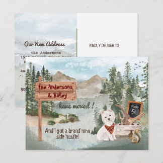 Moving Cute Westie Dog Woodland Pines New Address Announcement Postcard