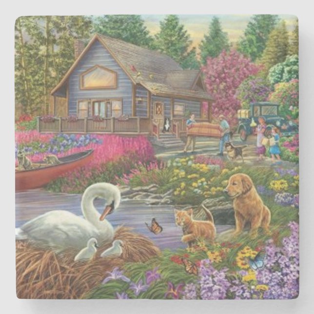 Moving Day Fine Art Stone Coaster (Front)
