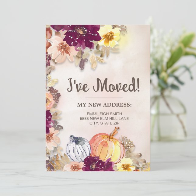Moving Faire-part Automne Citrouille Floral (Debout devant)