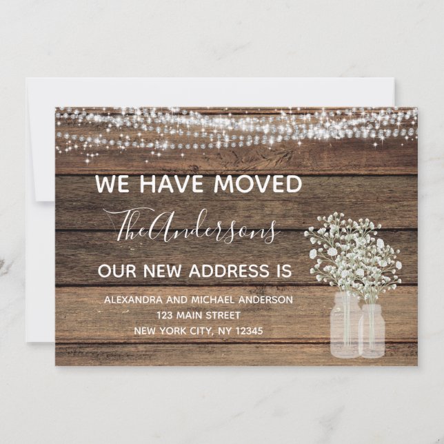 Moving Faire-part Rustic Farmhouse Wood (Devant)