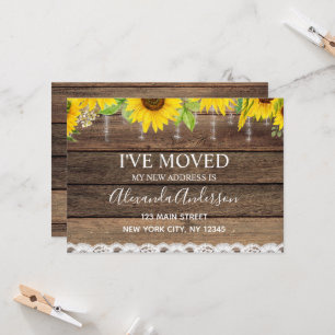 Moving Faire-part Rustic Sunflower Wood