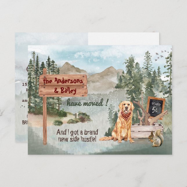 Moving Golden Retriever Dog Woods New Address      Announcement Postcard (Front/Back)