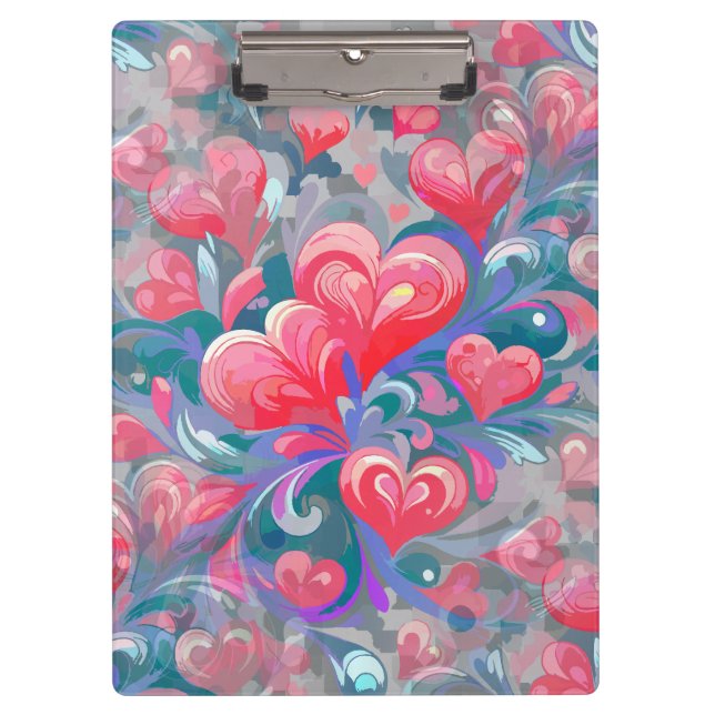 Moving hearts pattern, red and blue. clipboard (Front)