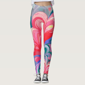 Moving hearts pattern, red and blue. leggings